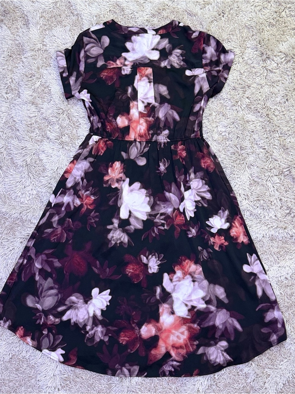 Simply Vera Vera Wang Floral High Low Midi Dress Small Short Sleeve Black - Picture 4 of 10